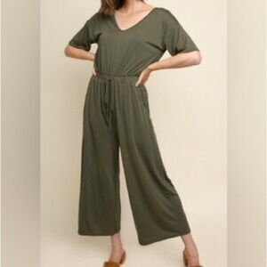 Umgee Black V-Neck Wide-Leg Jumpsuit
